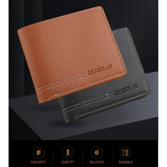 Men Black Wallet PU Material 4 Card Holder 2 Money Pockets 1 Clear Window - Picture 7 of 7